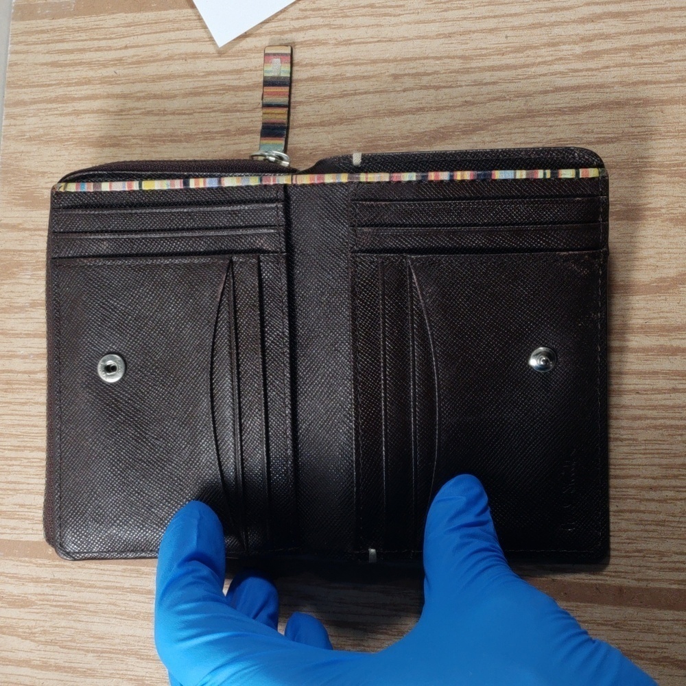 Paul Smith Dark Brown Leather Snap, Zip Bifold Wallet 5.25 x 3.5" - Compartments - Picture 8 of 12